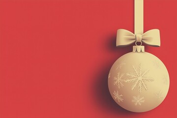 gold color christmas decoration ball on red color background 