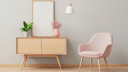 Chic Living Room Mockup with Blank Wall Art