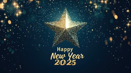 Minimalist Star with Subtle Glow and 'Happy New Year 2025' in Elegant Font