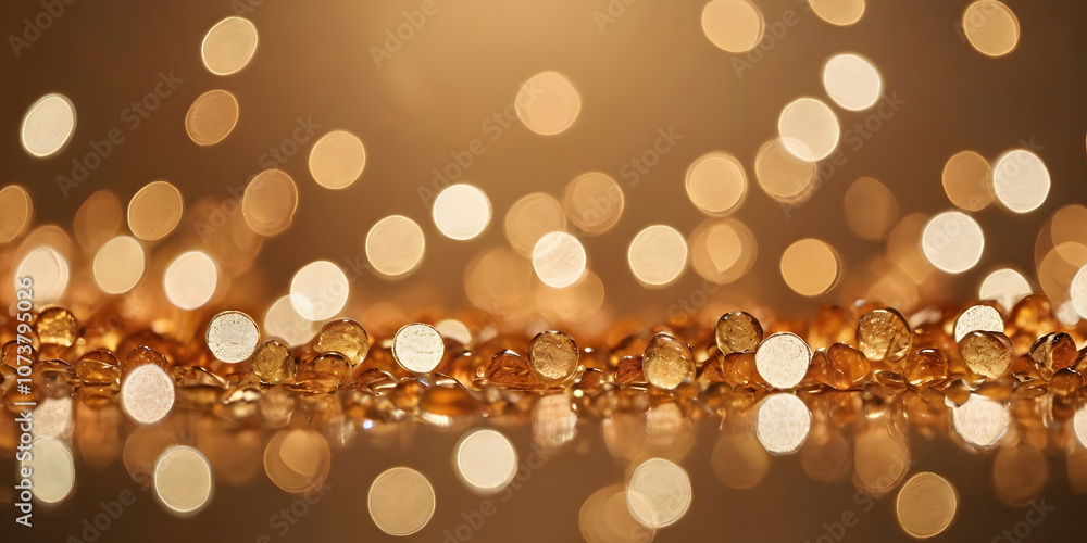 Poster golden bokeh abstract: abstract gold bokeh background with warm, soft lighting. this image creates a