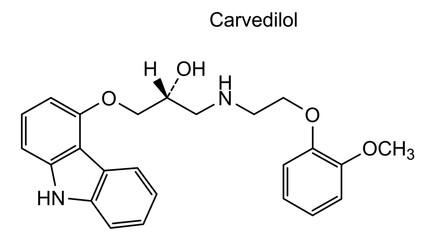Chemical structure of carvedilol, drug substance