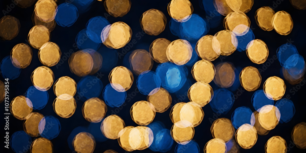 Aufkleber abstract blue and gold bokeh lights: a captivating photo of shimmering blue and gold bokeh lights, c