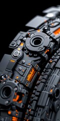 Fototapeta premium A close-up view of intricate mechanical components with glowing orange accents against a dark background, Ideal for technology or engineering projects, it captures the essence of modern innovation,
