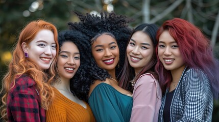 Obraz premium diverse beauty portrait, beautiful women with different skin tones standing together for multicultural concepts