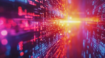 A close-up of a digital screen displaying a stream of colorful data.  The bright colors and dynamic movement create a sense of speed and energy.