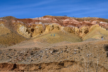 Mars. Multi-coloured rock formations. Tourist place, Mountain Altai.