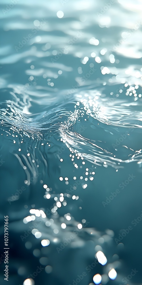 Poster close-up of shimmering water surface with gentle waves and sparkling highlights, creating a serene a