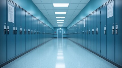Fototapeta premium Sleek School Hallway with Digital Lockers