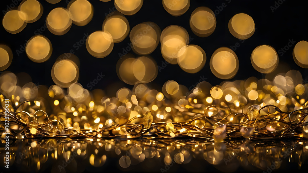 Poster golden festive lights bokeh: a sparkling, abstract backdrop of golden lights, perfect for adding a t