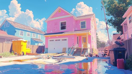 Colorful Home Renovation with Tools and Concepts