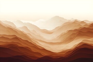 Naklejka premium A serene abstract landscape featuring rolling mountains in various shades of beige and brown, creating a tranquil and harmonious atmosphere.
