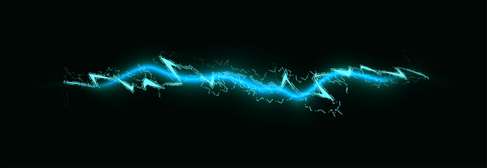 Powerful electrical current energy. Flash of lightning in a magic frame. Neon discharge in smoke effect.
