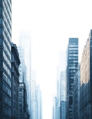 Fototapeta premium City skyline with tall modern buildings on a bright white background