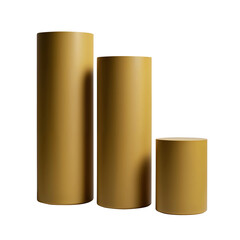 Set of Three Gold Cylindrical Objects Isolated on Transparent Background
