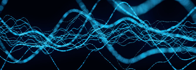 Futuristic point wave of particles. Visualization of sound waves. Technology or science banner. Abstract digital 3D wave. Vector illustration.