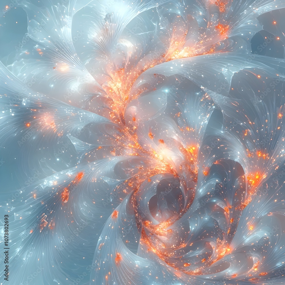 Poster an intricate abstract fractal design featuring swirling patterns and glowing orange highlights again