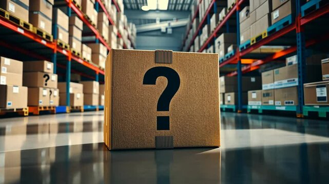 Unboxing a surprise package in a bustling warehouse environment, revealing exciting contents and setting up the moment