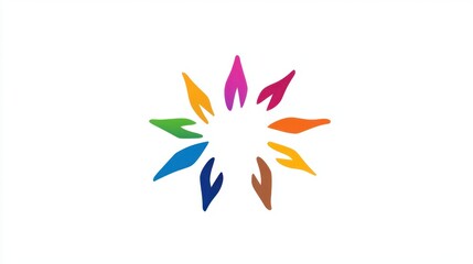 Obraz premium Colorful, abstract sun-like design with hand-like shapes in a circle, radiating outward