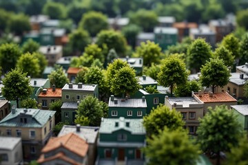 Obraz premium Green Trees and Plants on Rooftops in the Metropolis: Multi-Level Urban Greening and Ecological Initiative