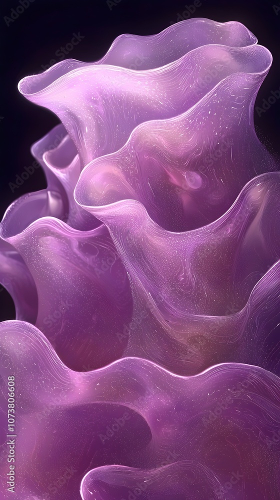 Poster translucent, violet waves of abstract organic forms create a mesmerizing visual texture, set against