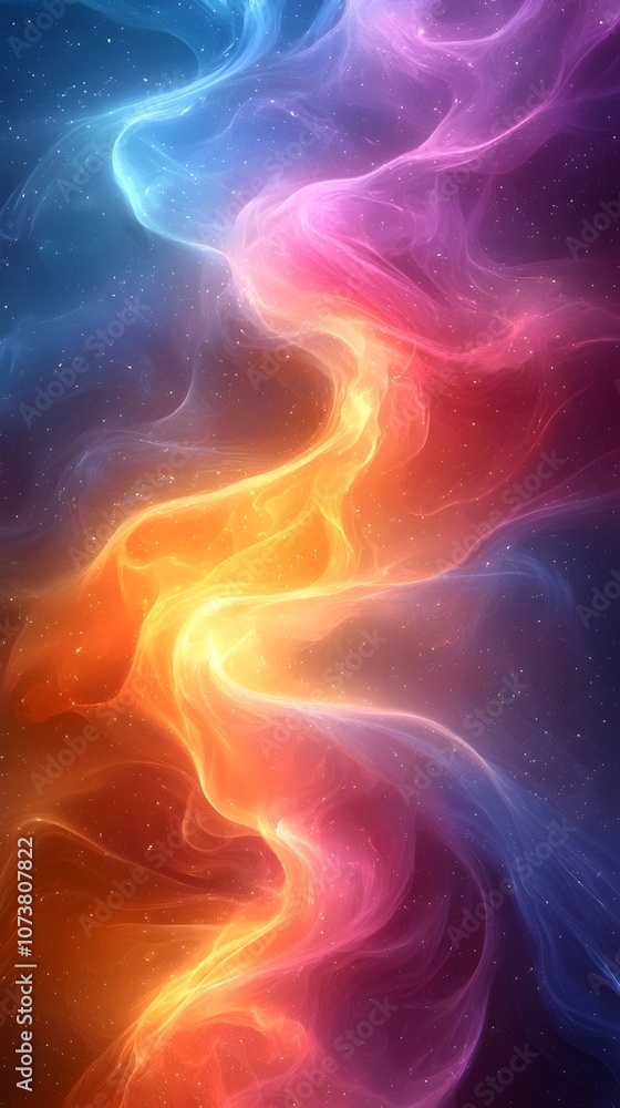 Poster a mesmerizing blend of vibrant colors in a swirling abstract pattern, creating a sense of cosmic ene