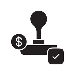 Loan Approval Icon with Stamp and Checkmark for Loan Authorization