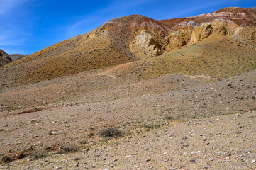 Mars. Multi-coloured rock formations. Tourist place, Mountain Altai.
