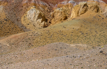 Mars. Multi-coloured rock formations. Tourist place, Mountain Altai.