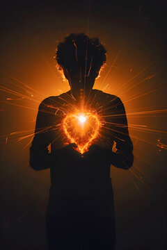 Silhouette of a person with a radiant glow emanating from the heart center