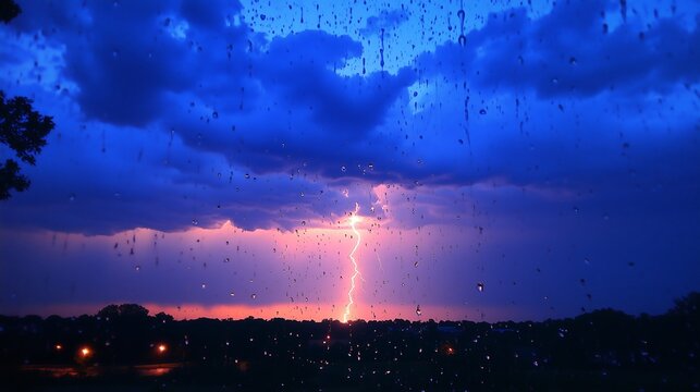 A stunning image of lightning bursting from dark rain clouds, captured in vivid detail. The lightning is bright and powerful, spreading across the sky, casting an intense light onto the clouds.