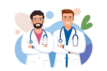Fototapeta premium A doctor and a woman doctor in watercolors for international health day. Stock