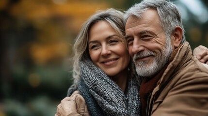 Fototapeta premium Happy senior couple embracing outdoors.