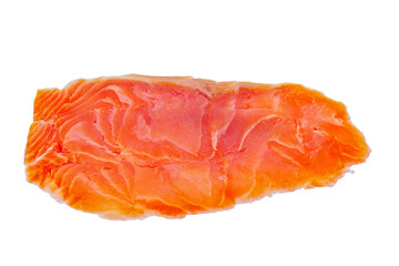 Thin slice of low-salt salmon fillet isolated on white. Red fish, food