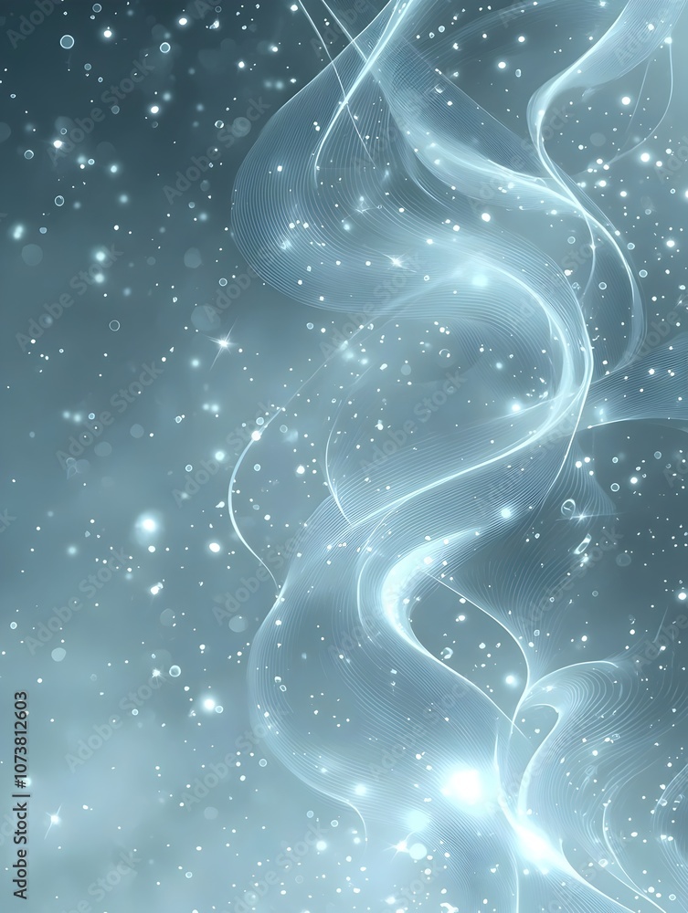 Poster a captivating abstract background featuring ethereal flowing lines and shimmering particles, creatin
