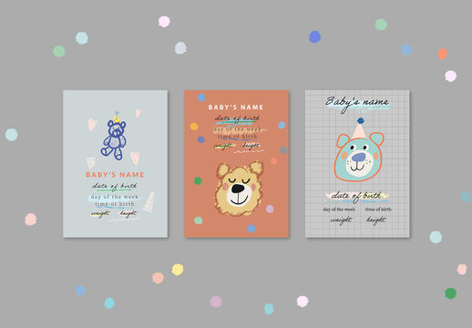 Cute Birth Posters With Bear Layout