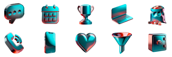 3D Metallic Icon Set: Finance, Marketing, Technology, and Busines