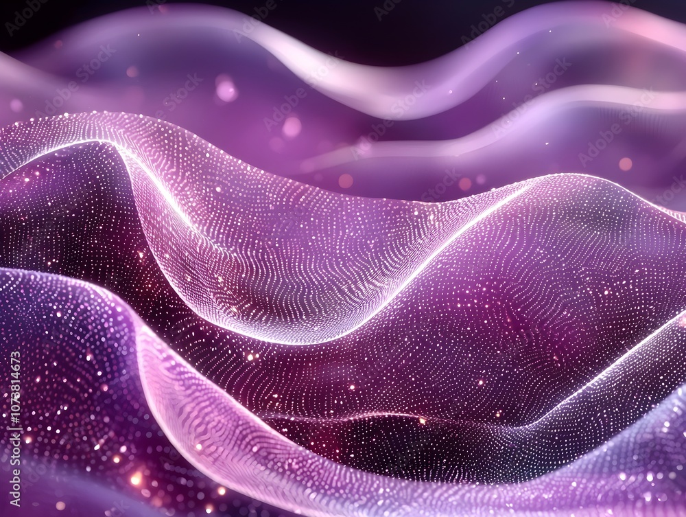 Poster a mesmerizing abstract representation of flowing waves in vibrant shades of purple, creating a dynam
