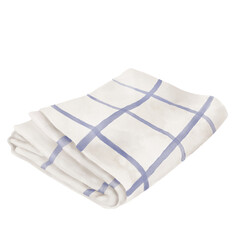 Light kitchen towel in blue check. Watercolor illustration in digital format. Folded in a stack of fabric napkin, isolated on white background. Textile napkin and tablecloth for table in a stack