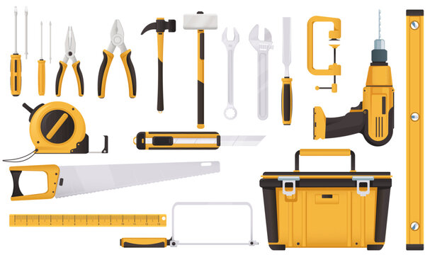 A collection of various tools and instruments on a white background. Vector illustration