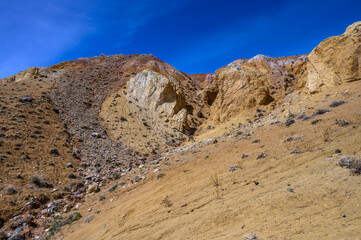 Mars. Multi-coloured rock formations. Tourist place, Mountain Altai.
