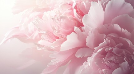 Close up of fresh peony flowers in soft pink hues against a white background