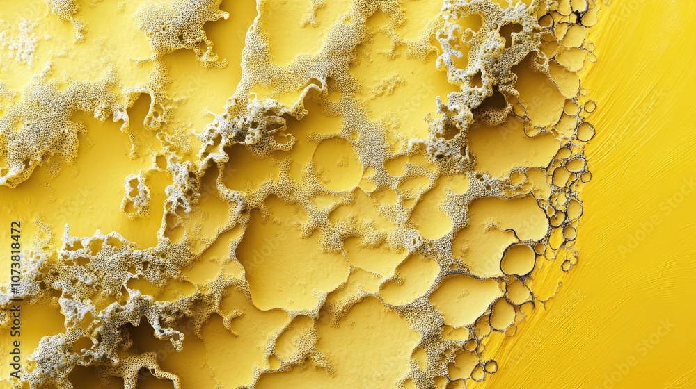 Poster close up of lichen structure on a yellow background abstract organic image featuring intricate detai