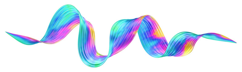 Abstract colorful wavy line flow. Isolated rainbow ribbon. 3D rendered art.