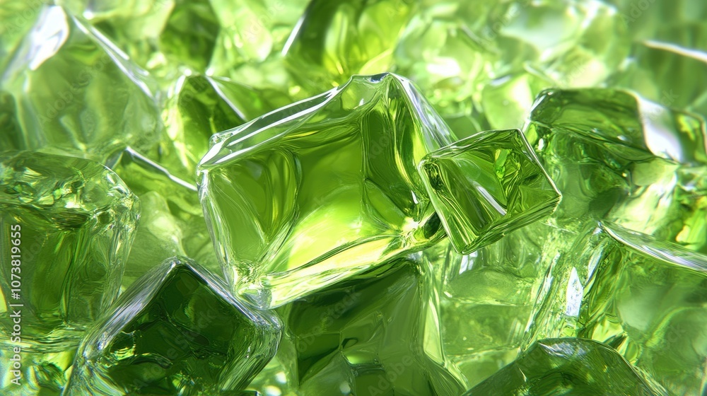 Poster elegant modern 3d rendering of green glass with organic refreshing refraction and reflection creatin