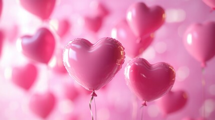 Valentine s Day theme featuring pink heart shaped balloons against a pink backdrop 3D rendering