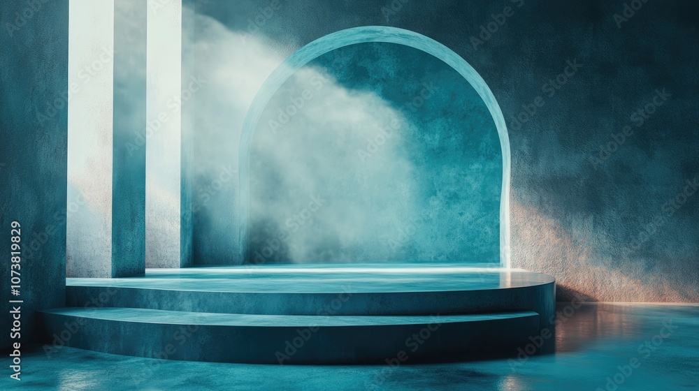Poster abstract background featuring a podium and wall scene created through 3d rendering and illustration