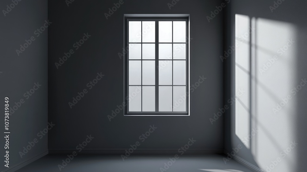 Poster dark gray room interior with a window characterized by an empty space and minimalistic design elemen