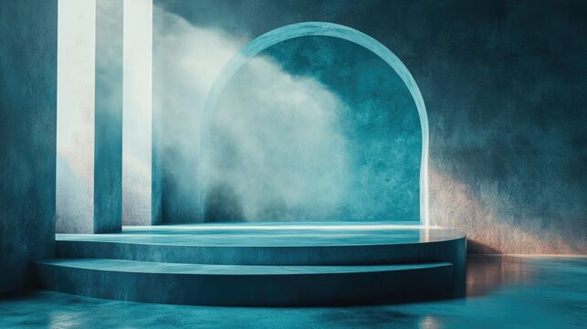 Abstract background featuring a podium and wall scene created through 3D rendering and illustration