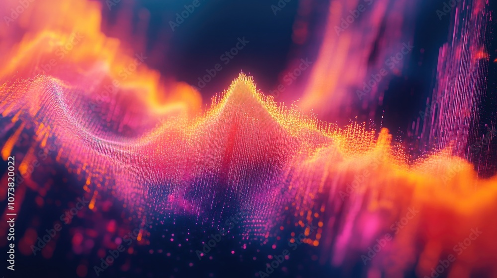 Poster color distortion background featuring glitch art and static noise with orange and pink fuzzy line ar