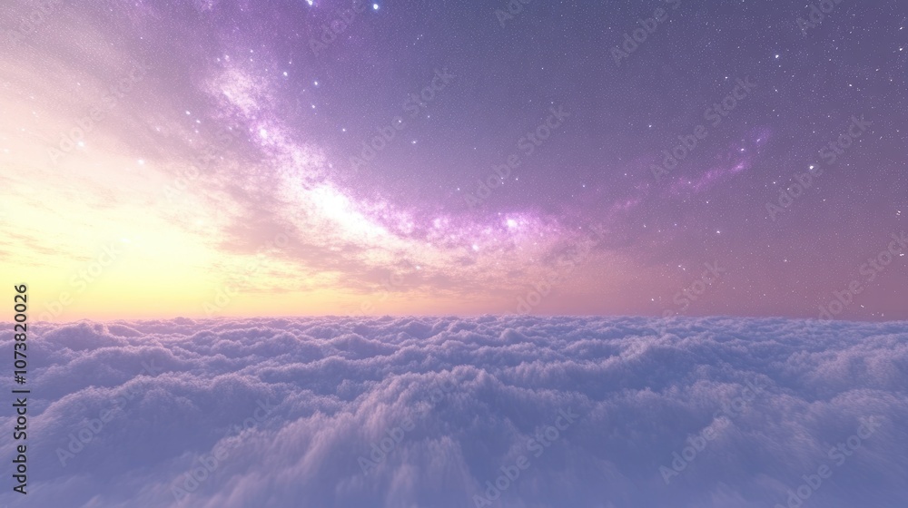 Aufkleber 3d cartoon rendering of the milkyway galaxy rising above a serene sky with a soft focus and noise cr